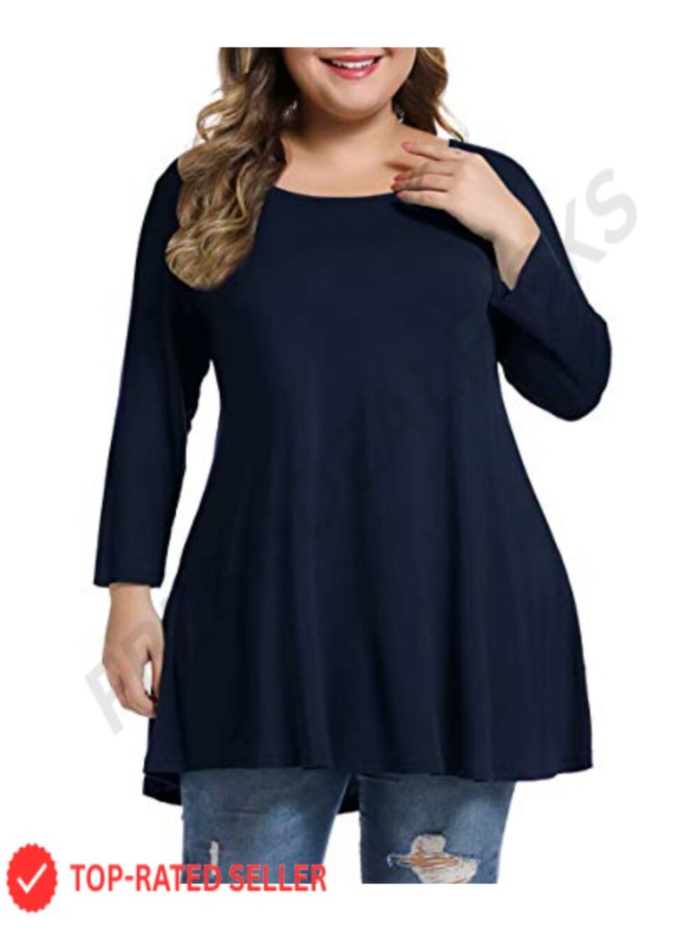 3/4 Sleeve Plus Size Tunic Top Loose Fit Flowy Swing Women's Shirt